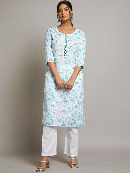 Dhiyona OD  Floral Printed Sequinned Linen Kurta with Trousers & Dupatta