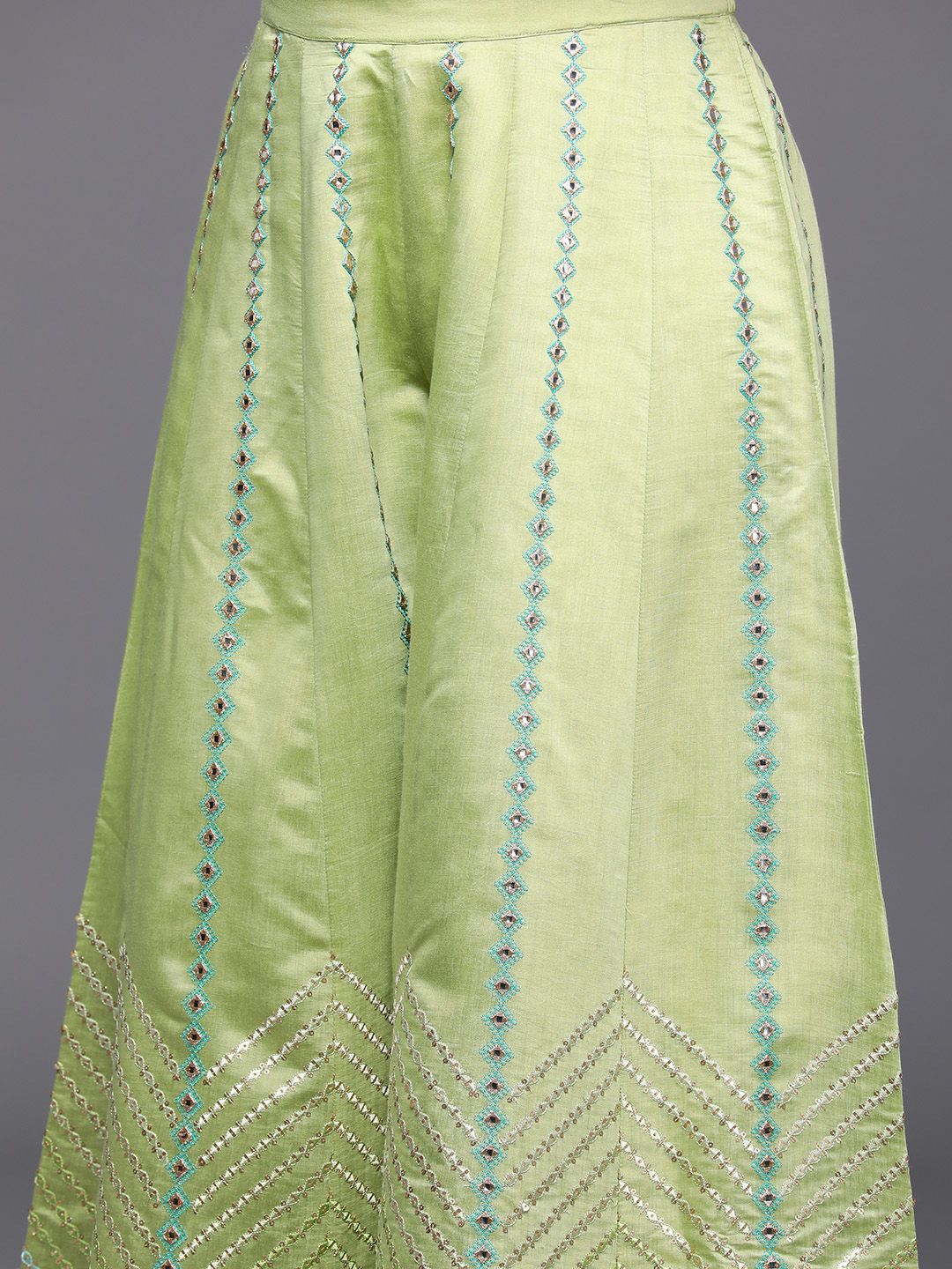 Dhiyona LL Women Floral Embroidered Mirror Work Kurta with Palazzos & Dupatta