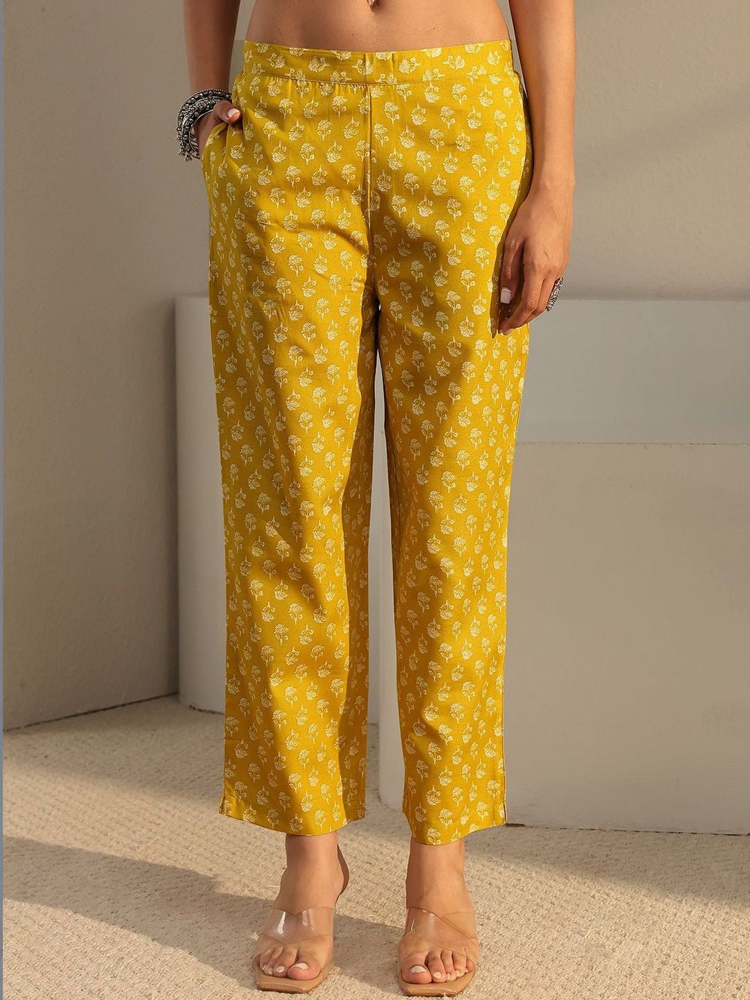 Libas Yellow Floral Printed Straight Suit Set with Dupatta