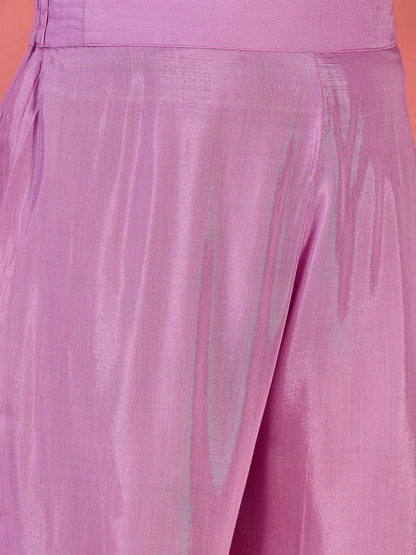 Floral Printed V-Neck Pure Silk Straight Kurta With Trousers And Dupatta