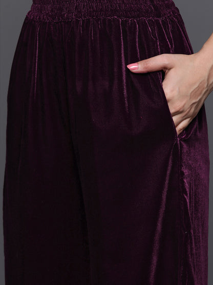 Women Floral Yoke Design Regular Sequinned Velvet Kurta with Palazzos & Dupatta