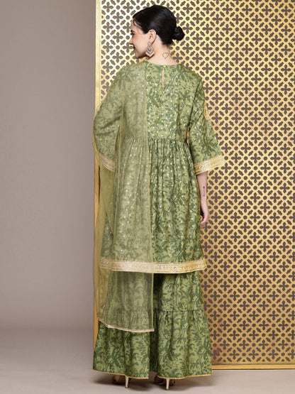 Dhiyona HOP Floral Printed Regular Sequinned Jashn Kurta with Sharara & Dupatta