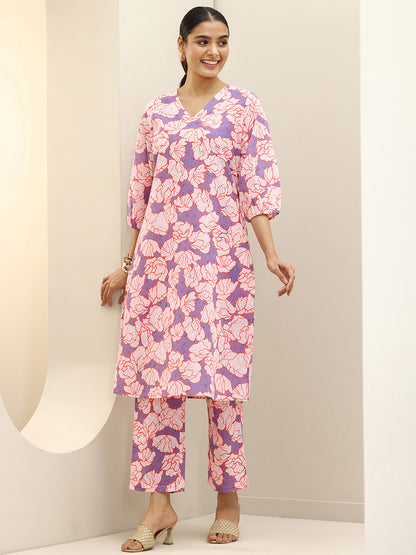 Women Floral Printed Regular Thread Work Kurta with Trousers