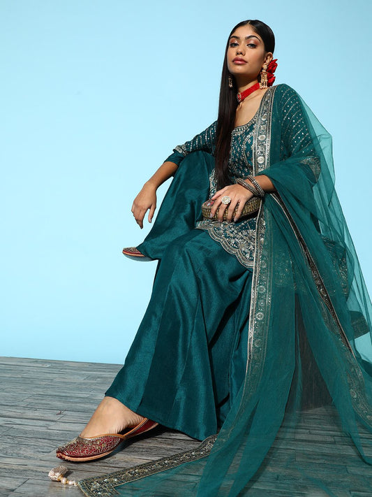 Dhiyona LL Women Ethnic Motifs Pure Silk Hyper Texture Kurta Set