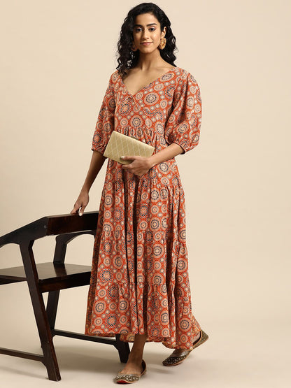 Dhiyona AY Women's Ethnic Motifs Printed A-Line Maxi Dress