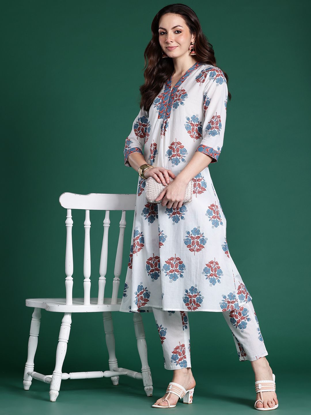 Dhiyona IE Floral Printed Pure Cotton Kurta with Trousers