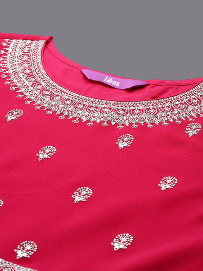 Dhiyona LL Women Floral Embroidered High Slit Sequinned Kurta with Palazzos & With Dupatta