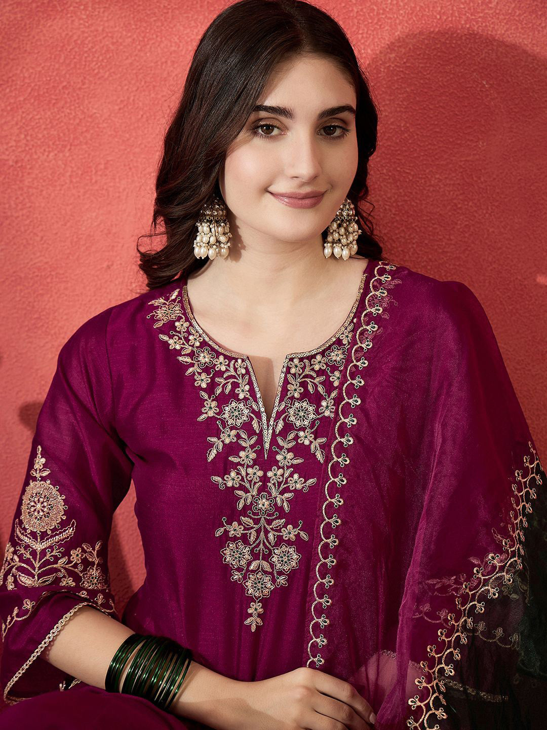 Women Floral Embroidered A-line Kurta with Trousers & Dupatta