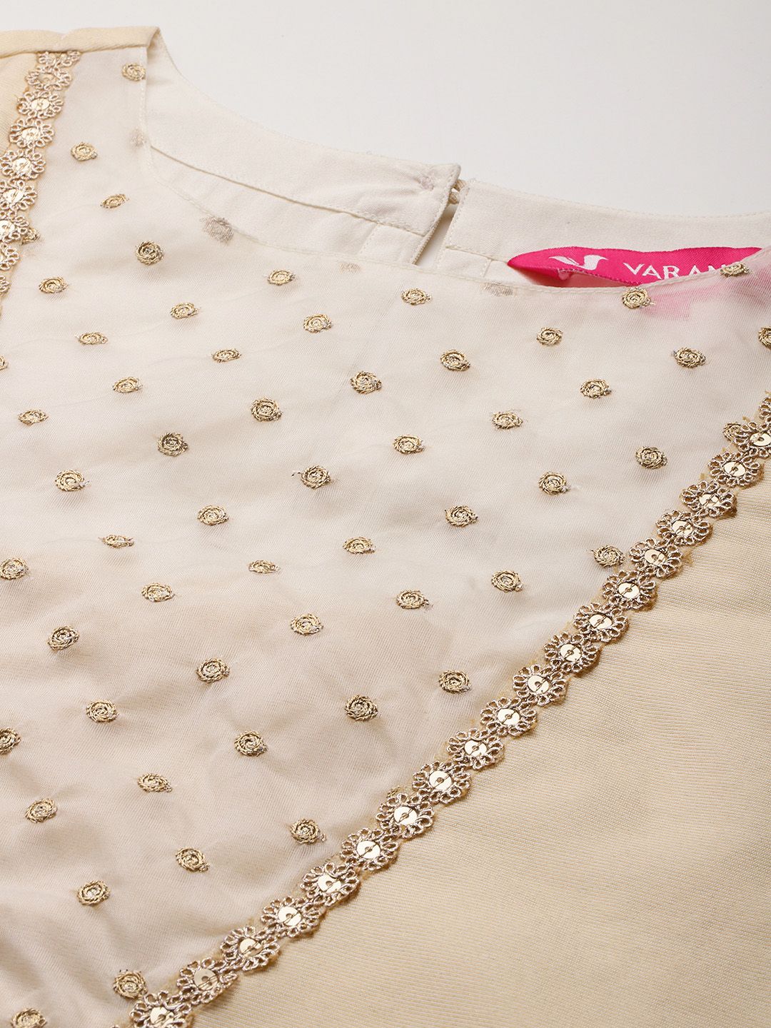 Off White Ethnic Motifs Yoke Design Sequinned Kurta With Trousers & Dupatta