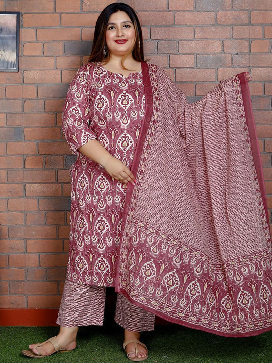 Dhiyona KL Women Floral Printed Regular Sequinned Pure Cotton Kurta with Trousers & With Dupatta