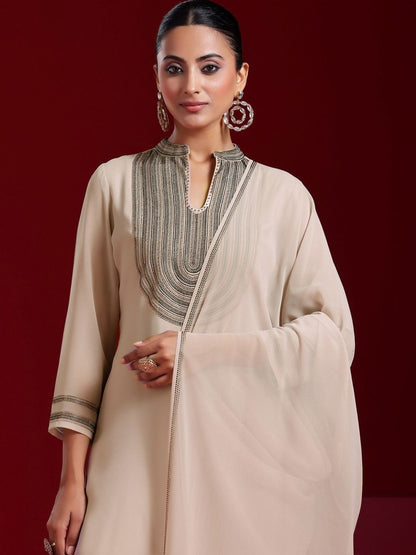 Dhiyona LL Yoke Design Regular Beads And Stones Straight Kurta With Palazzos & Dupatta