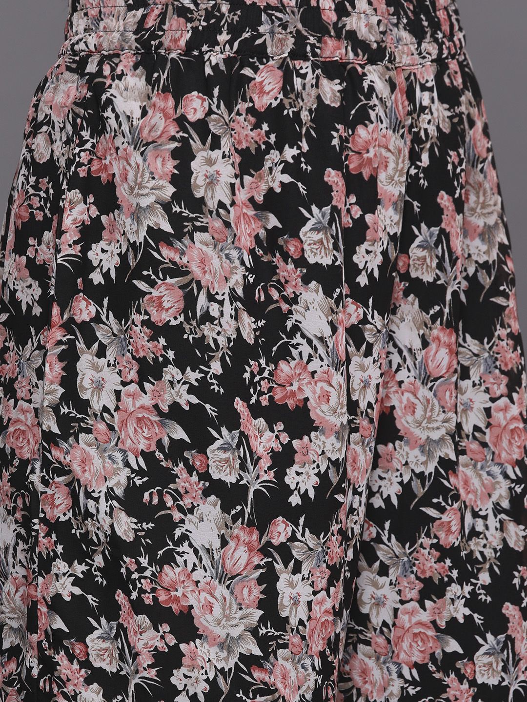 Dhiyona VA Women's Black Floral Printed Empire Kurta with Sharara & With Dupatta