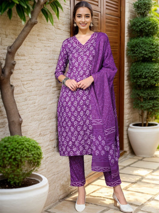 Dhiyona KL Ethnic Motifs Printed Kurta & Trousers With Dupatta