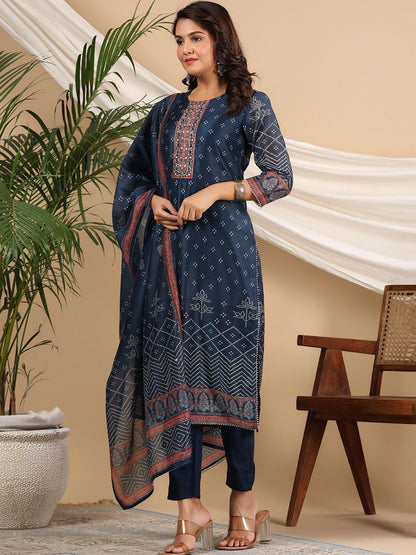 Dhiyona RR Women's Bandhani Printed Sequinned Kurta with Trousers & Dupatta