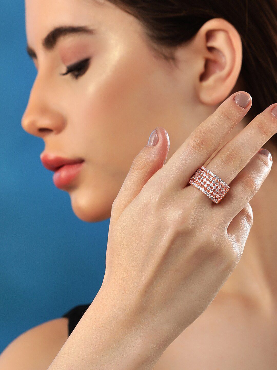 Dhiyona RJ Women's 18k Rose Gold-Plated & CZ-Studded Finger Ring