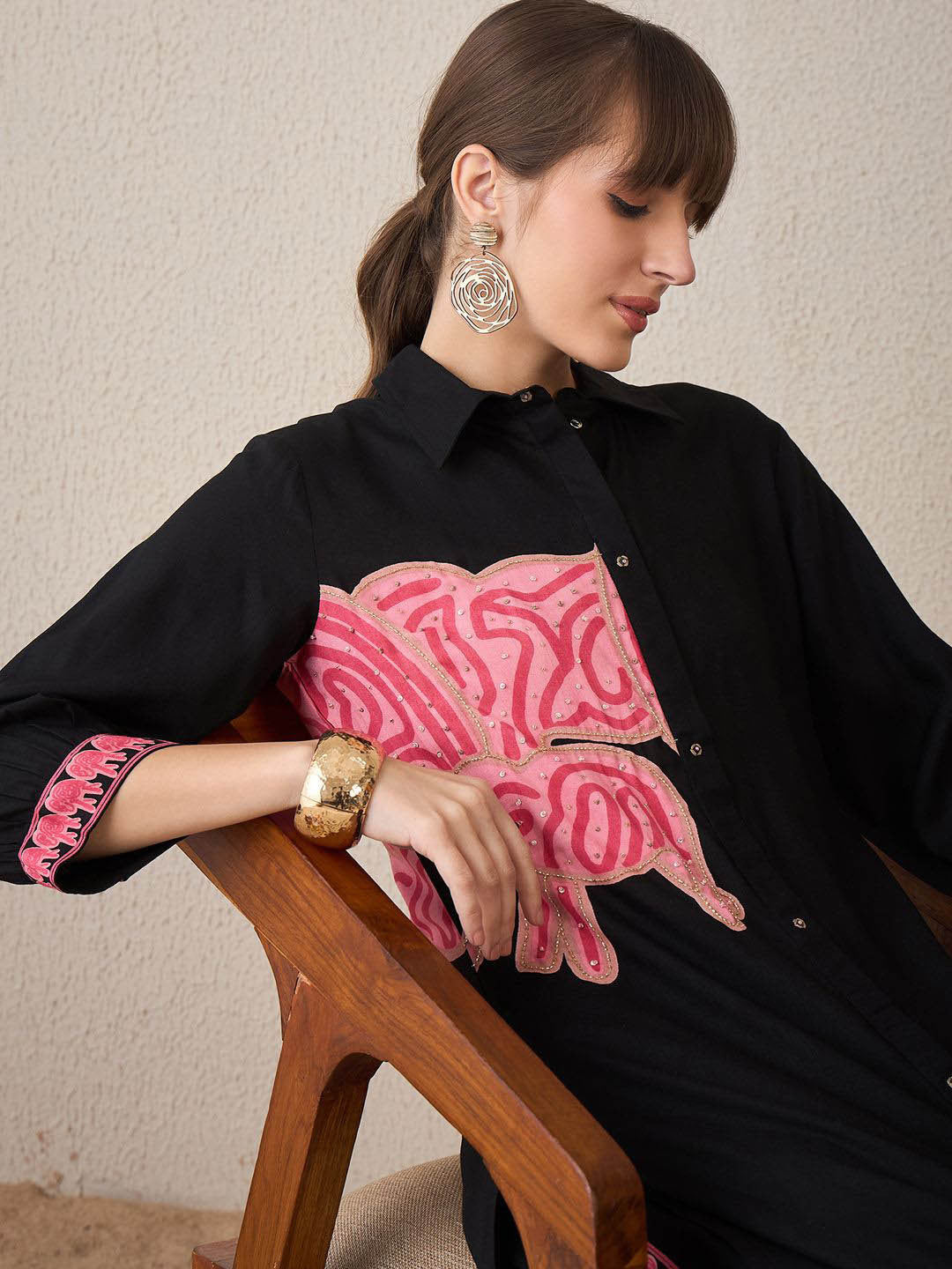 Women Ethnic Motifs Printed Regular Thread Work Kurta with Trousers