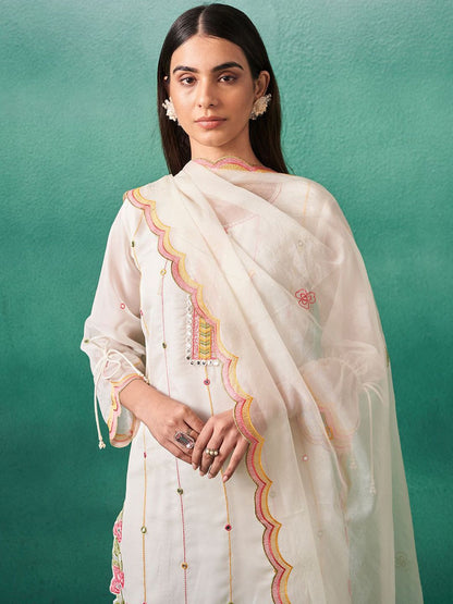 Women Floral Embroidered Regular Mirror Work Kurta with Trousers & Dupatta