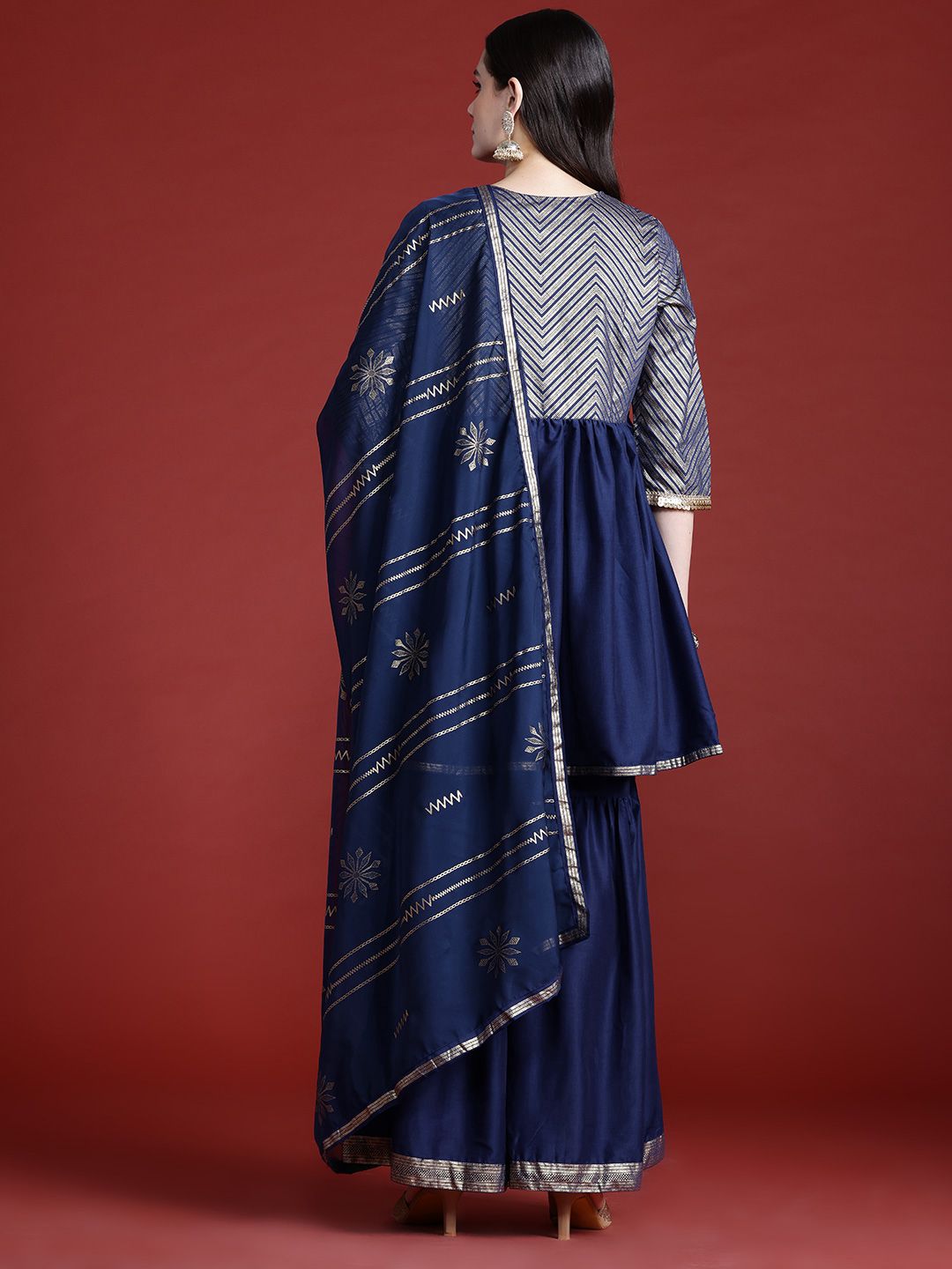 Dhiyona AN Printed Panelled Sequinned Kurta with Sharara & Dupatta