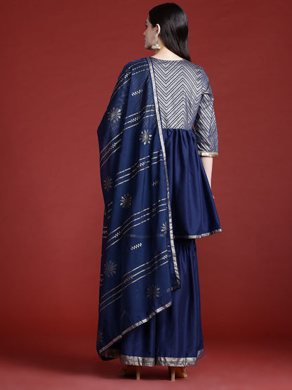 Dhiyona AN Printed Panelled Sequinned Kurta with Sharara & Dupatta