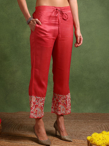 Dhiyona KL Floral Embroidered V-Neck Pleated A-Line Kurta with Palazzos & Dupatta