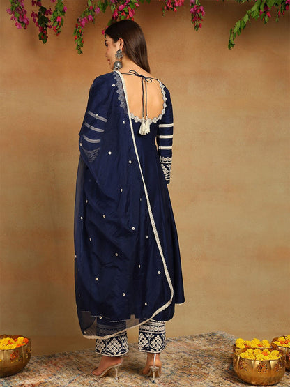 Dhiyona KL Floral Embroidered Anarkali Kurta with Palazzo & Dupatta