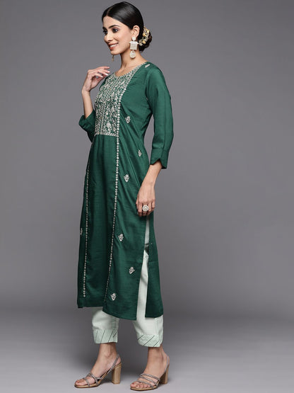 Dhiyona VA Women's Green Embroidered Gotta Patti Pure Cotton Kurta with Trousers & Dupatta