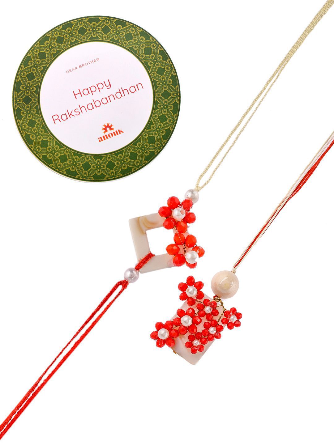 Dhiyona Yellow Pearl-Beaded Bhaiya Bhabhi Rakhi With Roli Chawal & Greeting Card