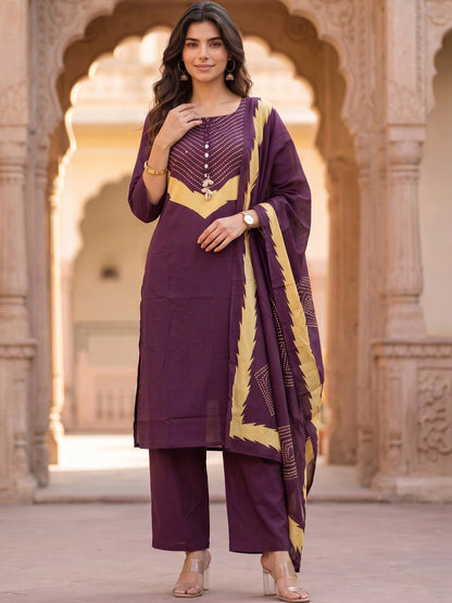Women Ethnic Motifs Printed Regular Pure Cotton Kurta with Palazzos & With Dupatta