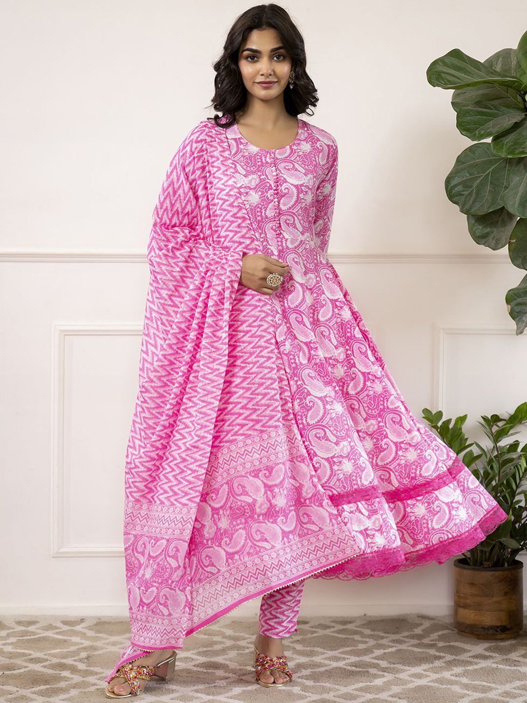 Dhiyona KL Paisley Printed Pure Cotton Kurta with Trouser & Dupatta