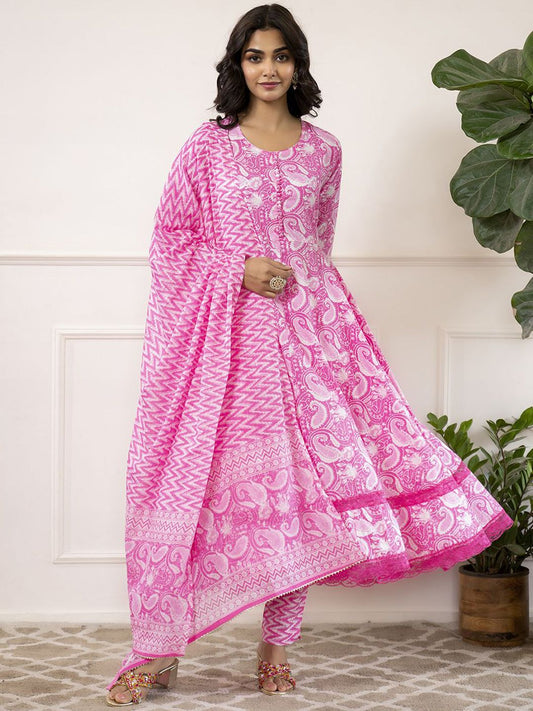 Dhiyona KL Paisley Printed Pure Cotton Kurta with Trouser & Dupatta