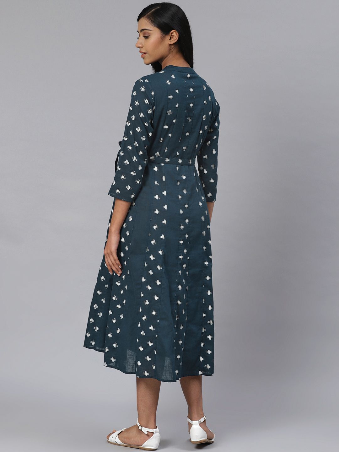 Dhiyona AY Women's Navy Blue & White Printed Pure Cotton Maternity A-Line Dress