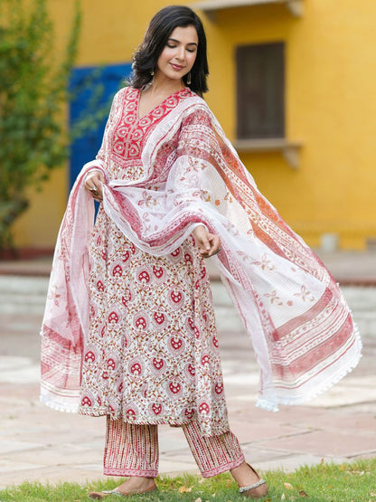 Dhiyona RR Women's Ethnic Motifs Printed Pure Cotton Kurta with Trousers & Dupatta