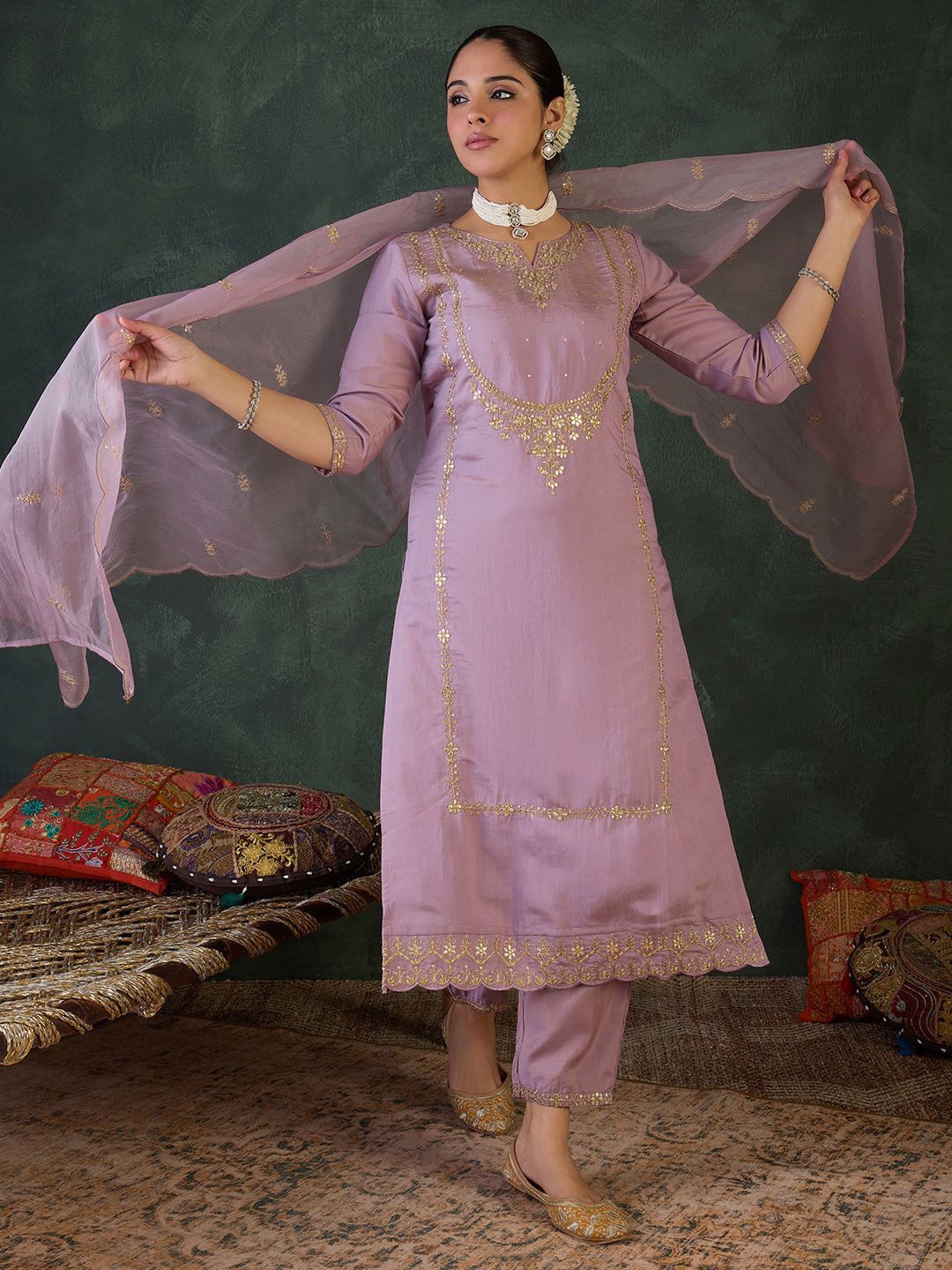 Women Ethnic Motifs Embroidered Kurta with Trousers & Dupatta