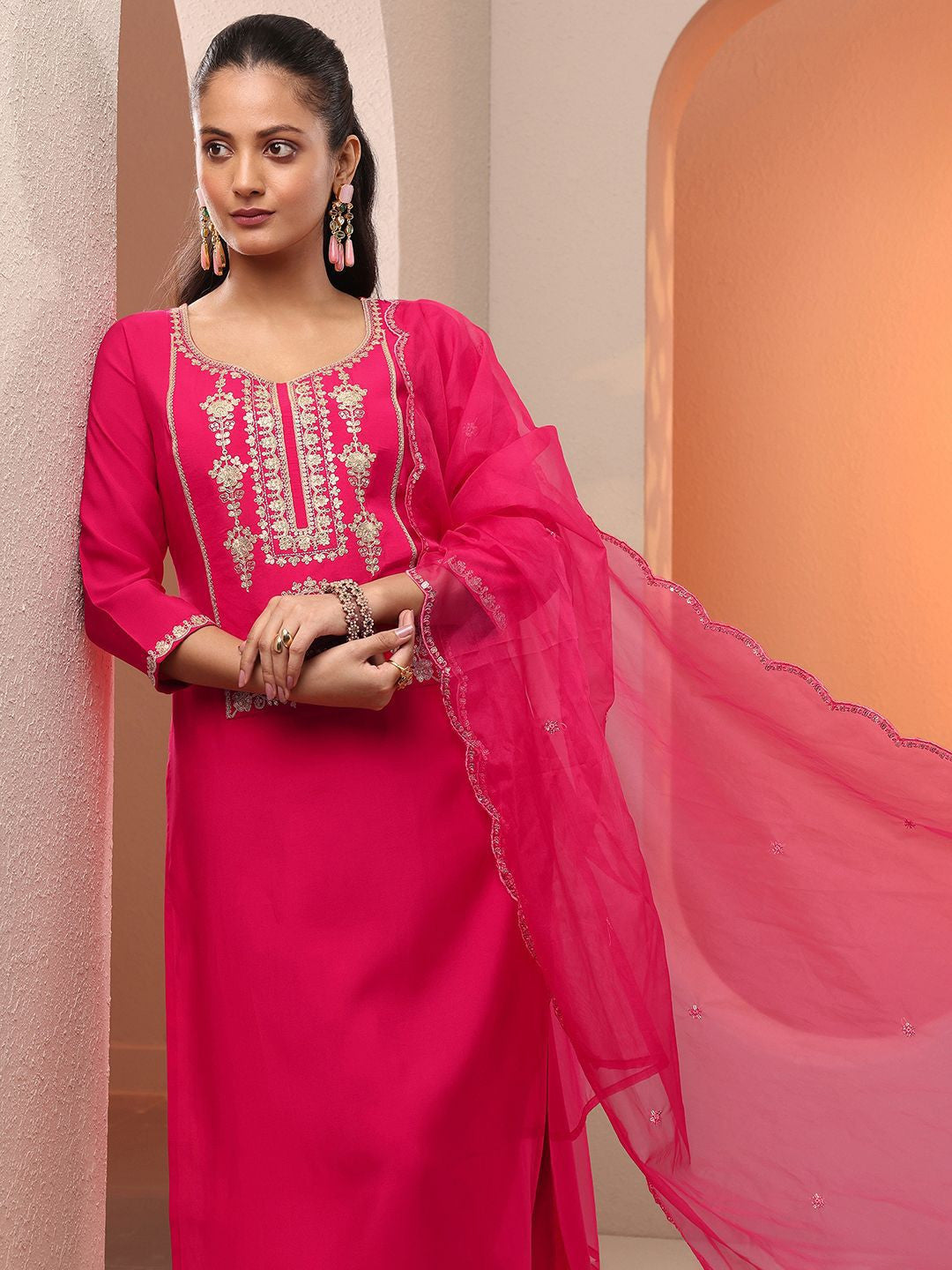 Women Ethnic Motifs Embroidered Kurta with Trouser & Dupatta