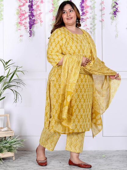 Dhiyona KL Floral Printed Regular Sequinned Pure Cotton Kurta with Trouser & With Dupatta