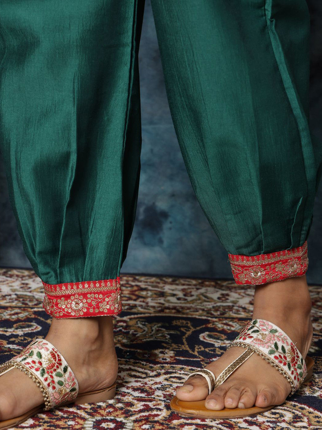 Women Cotton Silk Embroidered Straight Kurta Salwar With Dupatta Set