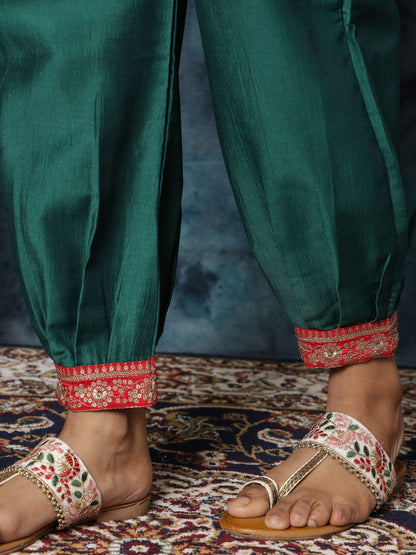 Women Cotton Silk Embroidered Straight Kurta Salwar With Dupatta Set