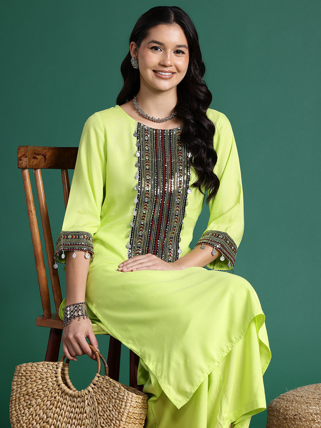 Straight Sequined Kurta with Palazzos