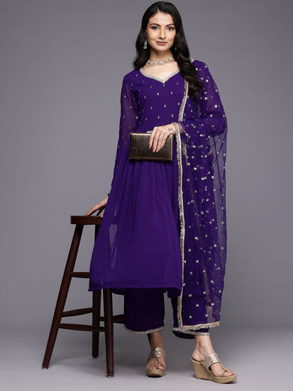 Dhiyona VA Embroidered Empire Zari Kurta With Palazzos & Dupatta