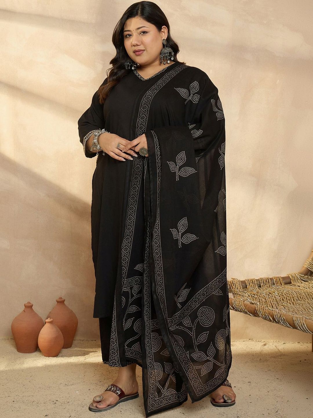 Dhiyona Women's Ethnic Motifs Regular Pure Cotton Kurta with Palazzos & With Dupatta