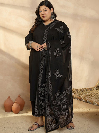 Dhiyona Women's Ethnic Motifs Regular Pure Cotton Kurta with Palazzos & With Dupatta