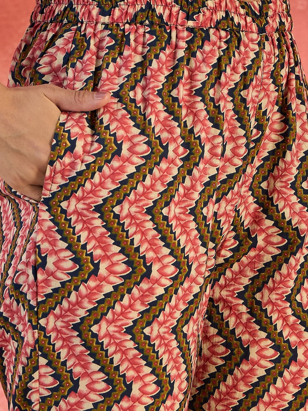 Printed Pure Cotton V-Neck A-Line Kurta & Trousers With Dupatta