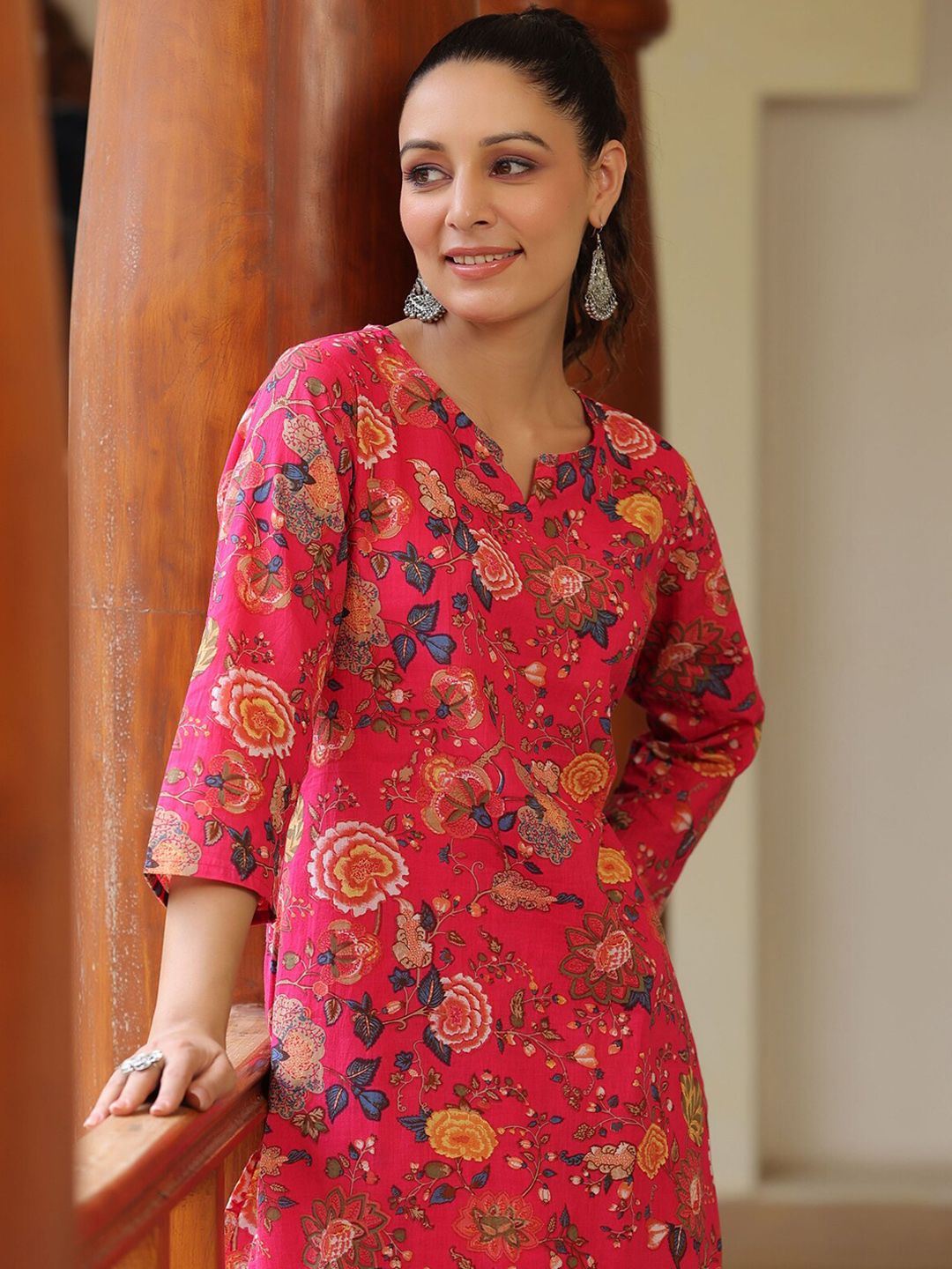 Dhiyona RR Women's Floral Printed Regular Pure Cotton A-Line Kurta with Trousers