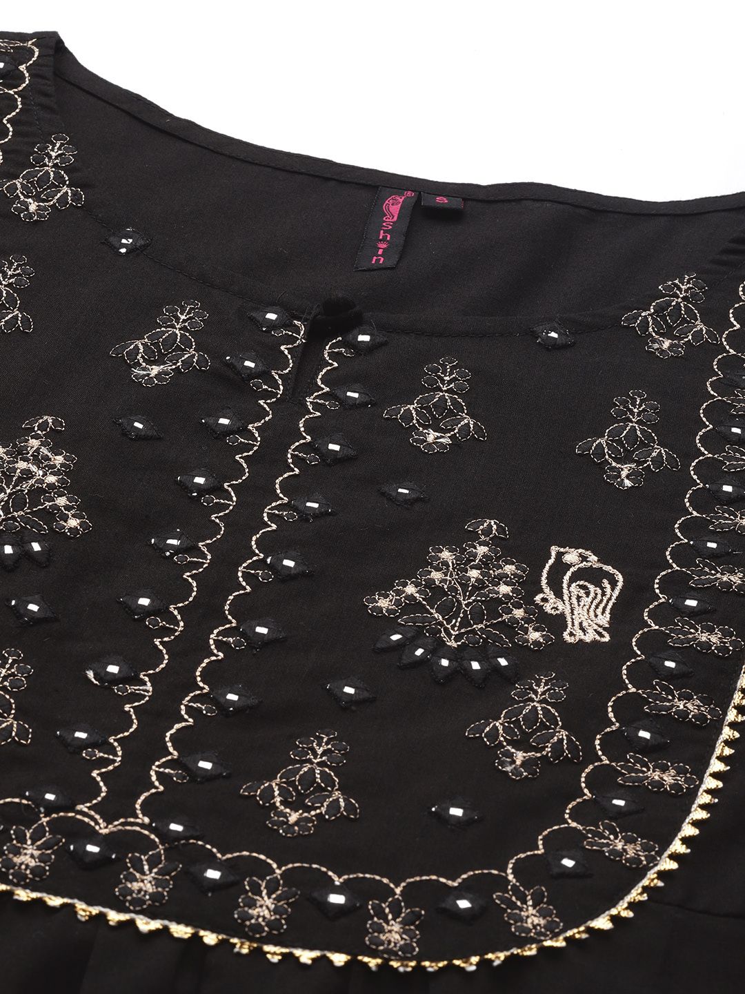 Dhiyona IS Women's Women Black Ethnic Motifs Yoke Design High Slit Kurta with Trousers & With Dupatta