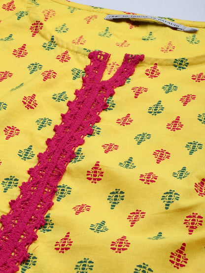 Dhiyona OD  Women Yellow Ethnic Motifs Printed Rozana Straight Kurta