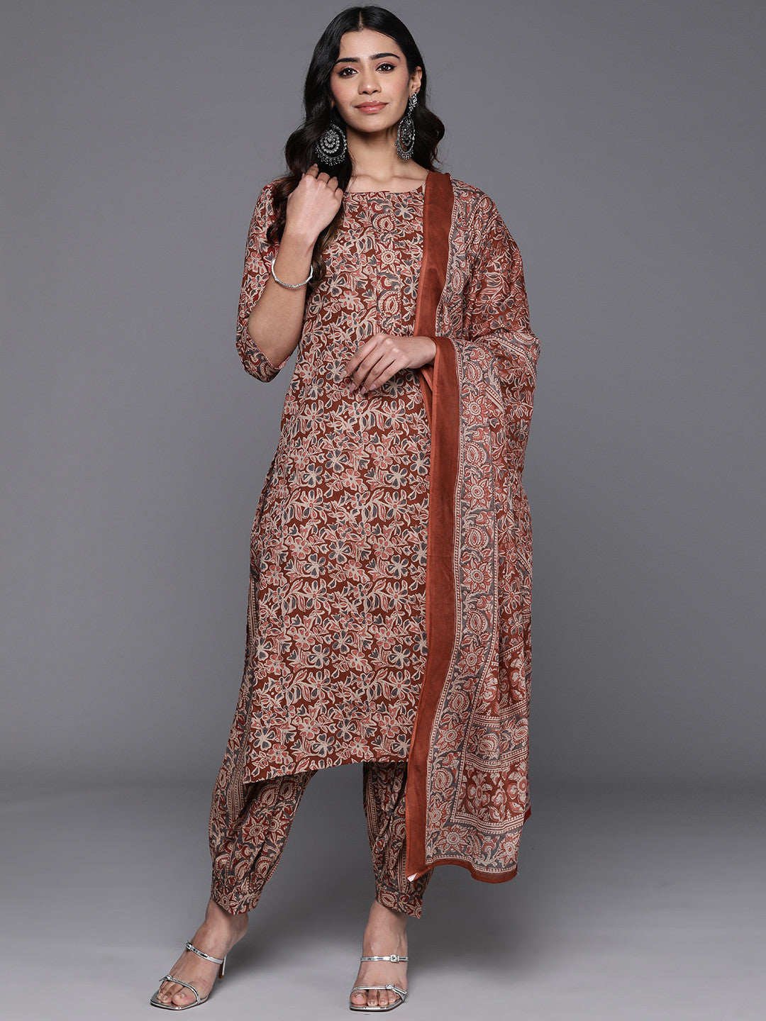 Floral Printed Pure Cotton Kurta with Salwar & Dupatta