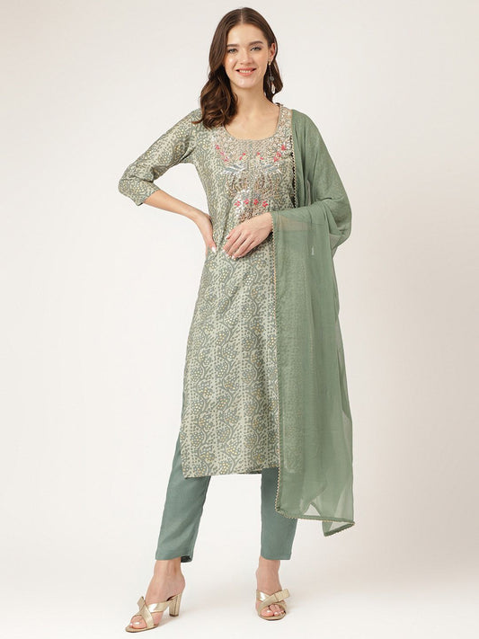 Dhiyona KL Floral Printed Regular Gotta Patti Kurta With Trousers & Dupatta