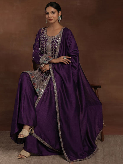 Dhiyona LL Ethnic Motifs Embroidered Sequinned Kurta With Palazzos & Dupatta
