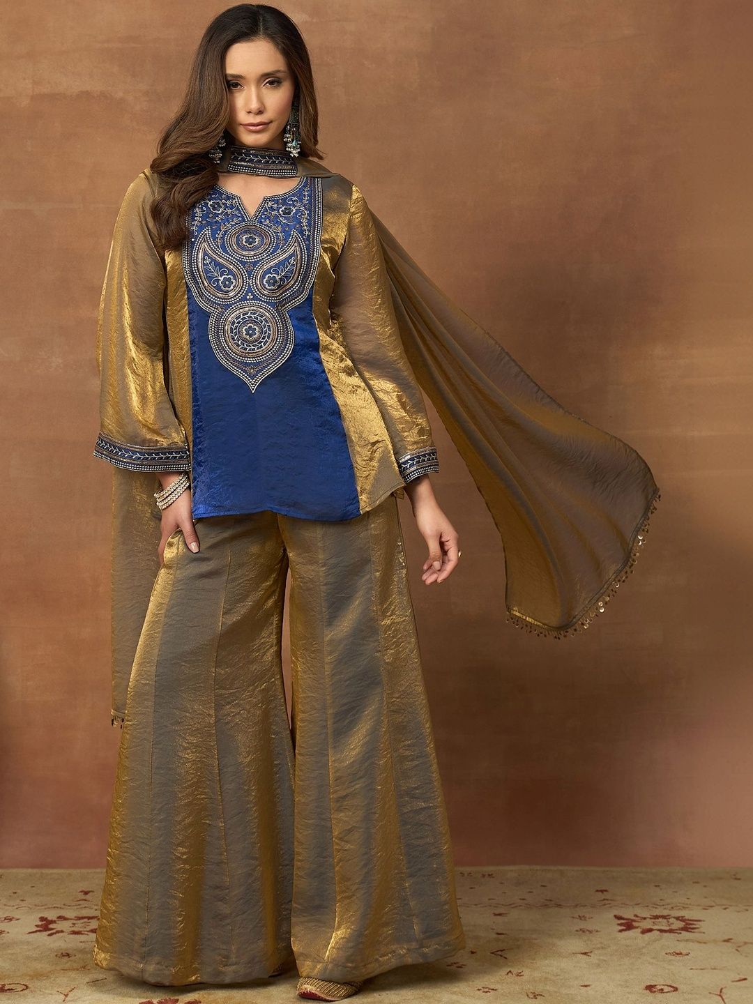 Dhiyona IN Women Ethnic Motifs Embroidered Regular Thread Work Kurta with Palazzos & With Dupatta