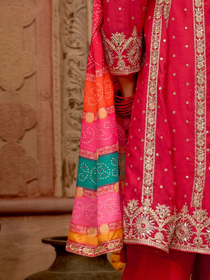 Dhiyona IE Floral Embroidered Panelled Mirror Work A-Line Kurta With Palazzos & Dupatta